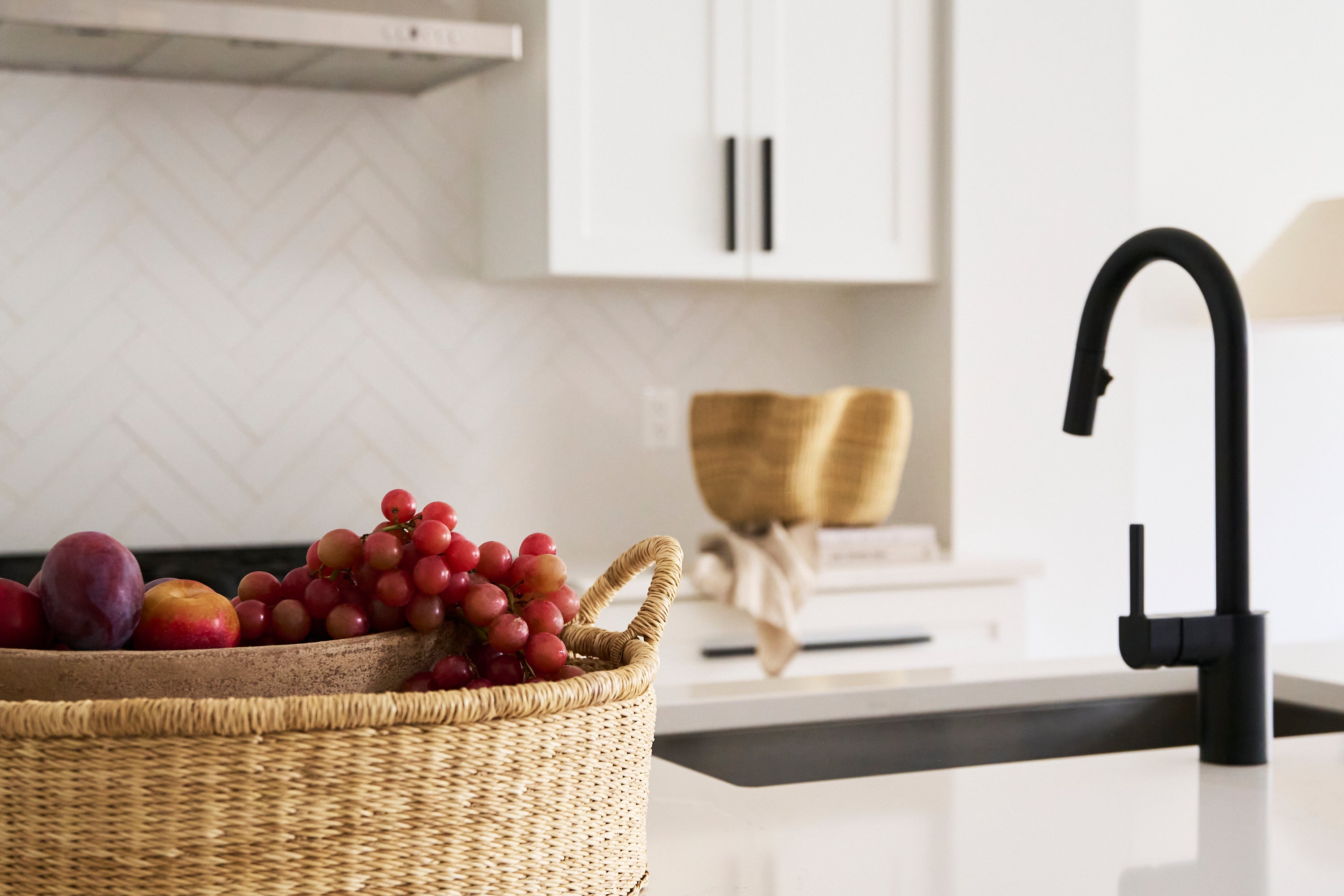 Woven Serving Tray on a kitchen countertop