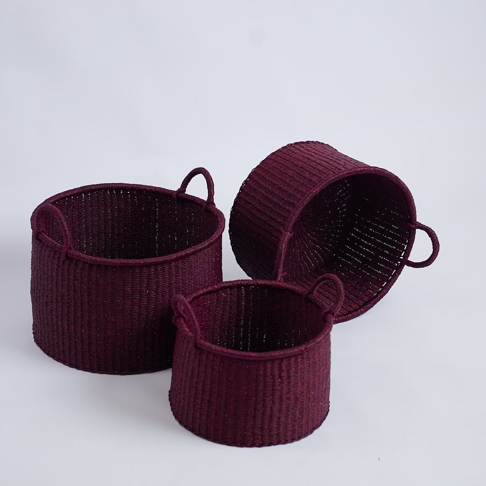 3-in-1 Nestled Basket Set - Hibiscus - Woven Worldwide