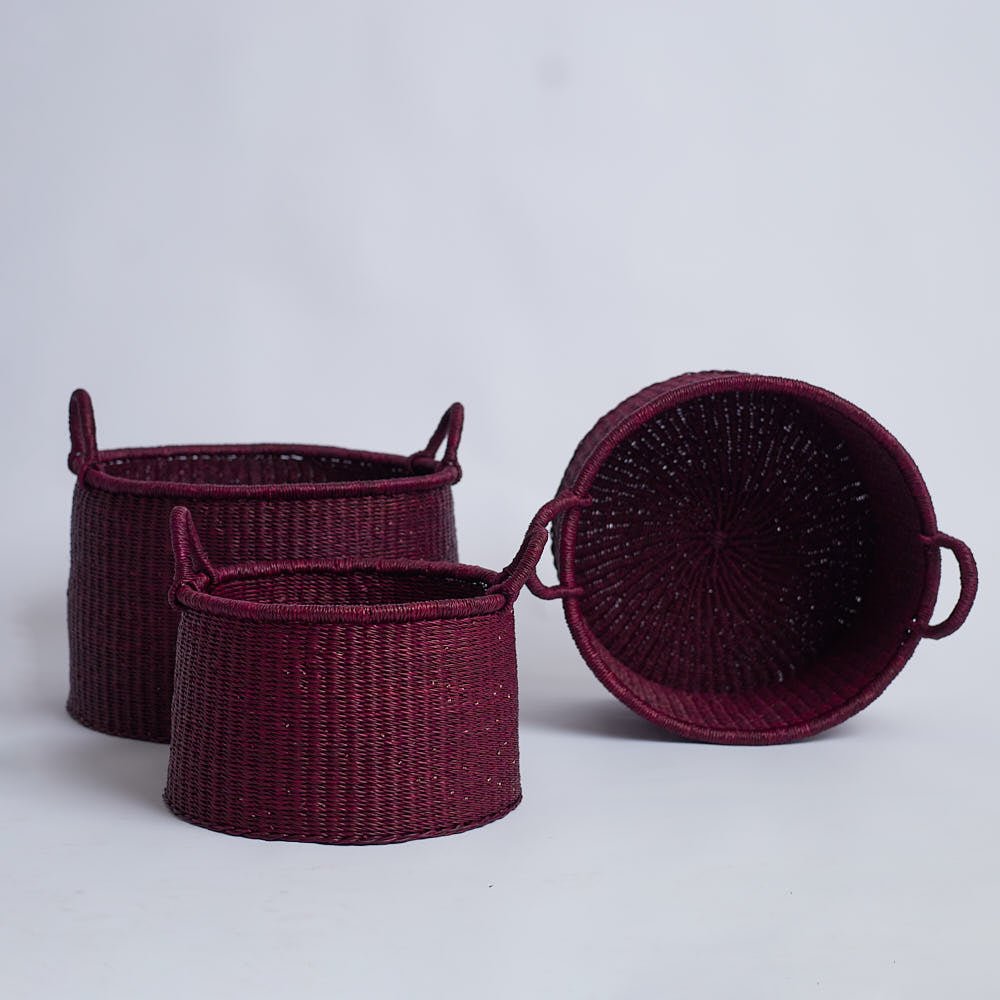 3-in-1 Nestled Basket Set - Hibiscus - Woven Worldwide
