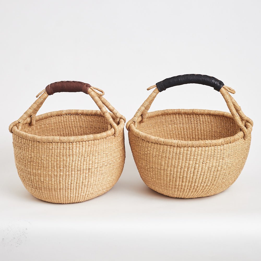 Bolga Picnic Basket with leather handles - Woven Worldwide