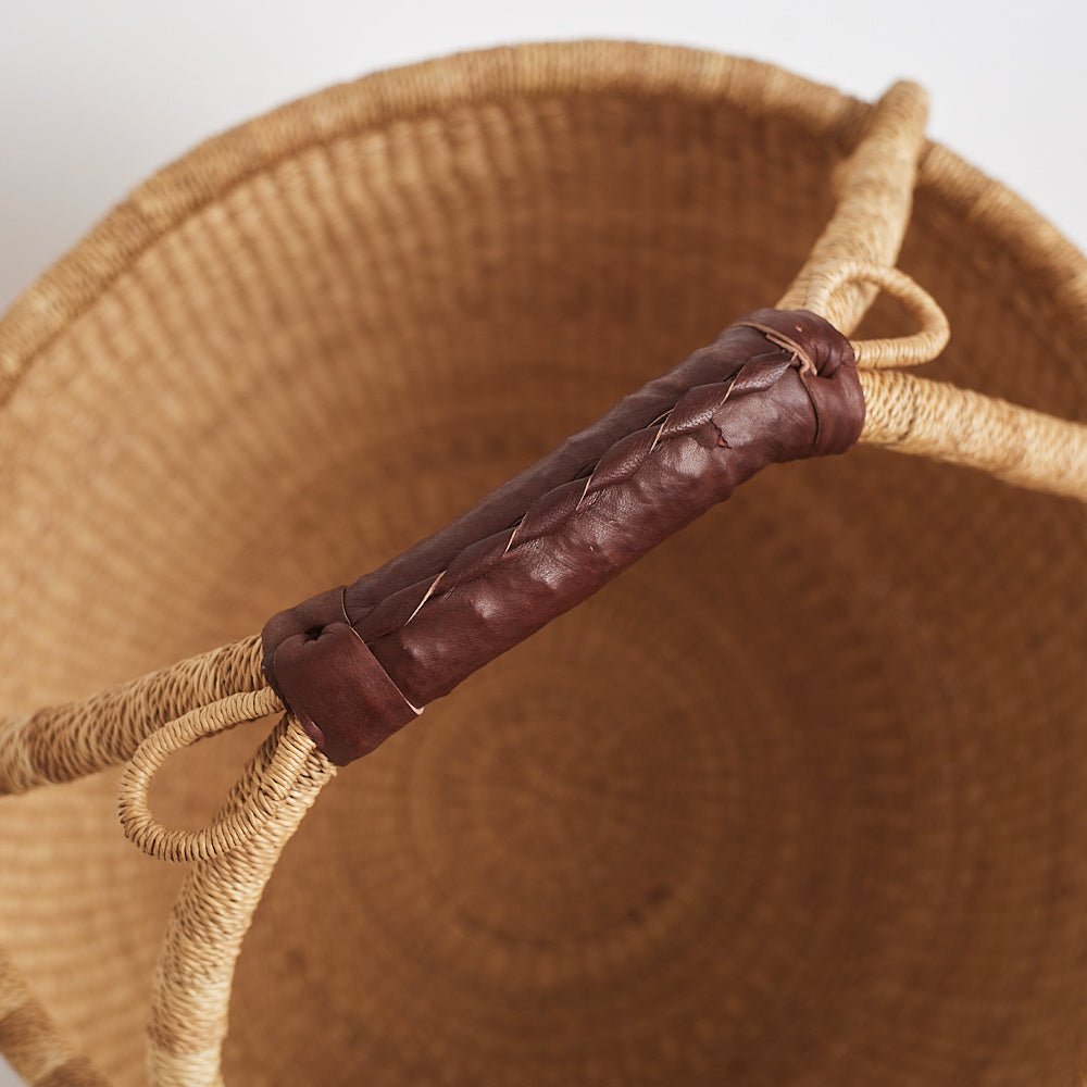 Bolga Picnic Basket with leather handles - Woven Worldwide