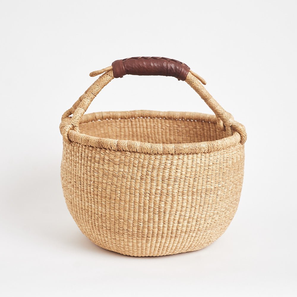 Bolga Picnic Basket with leather handles - Woven Worldwide