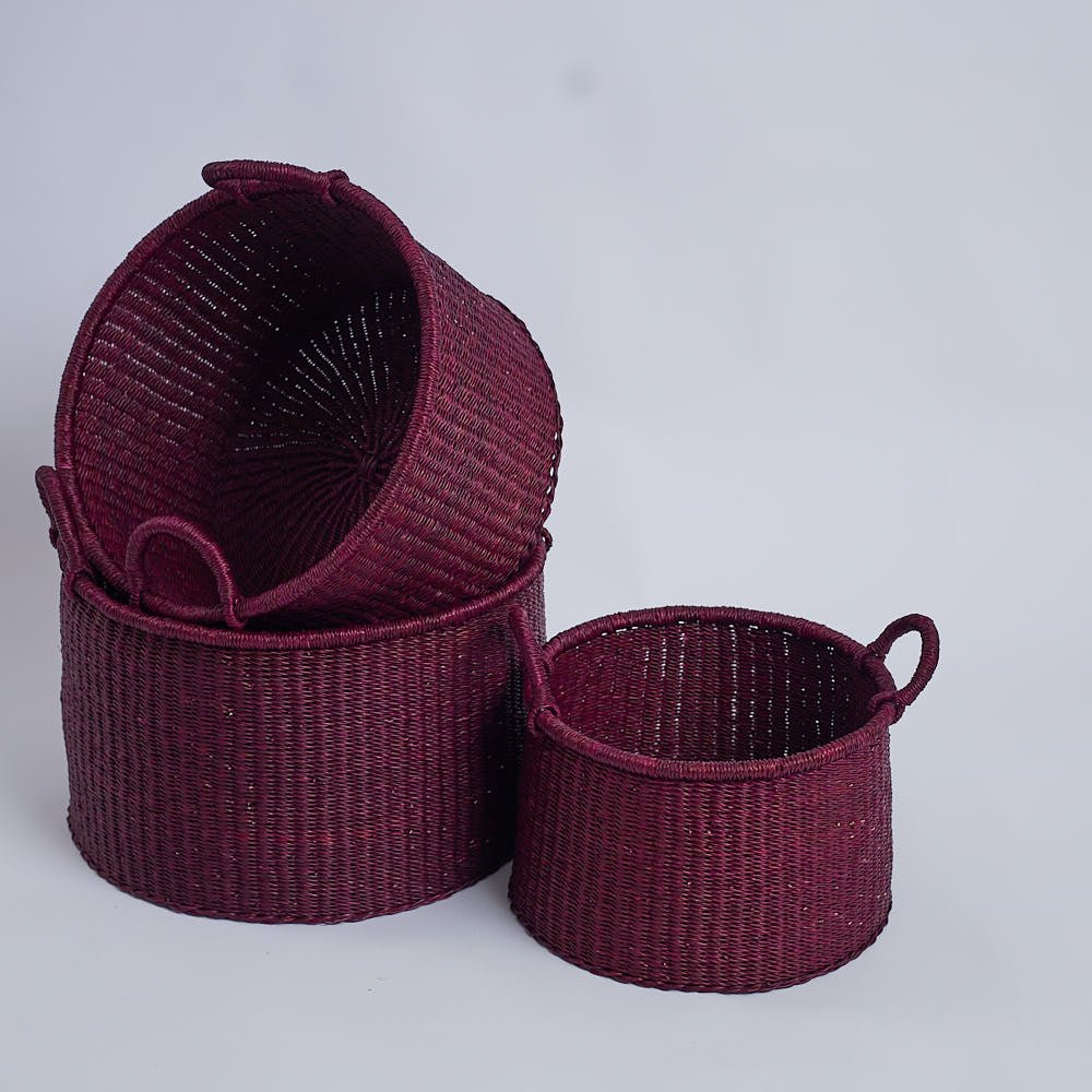 3-in-1 Nestled Basket Set - Hibiscus - Woven Worldwide