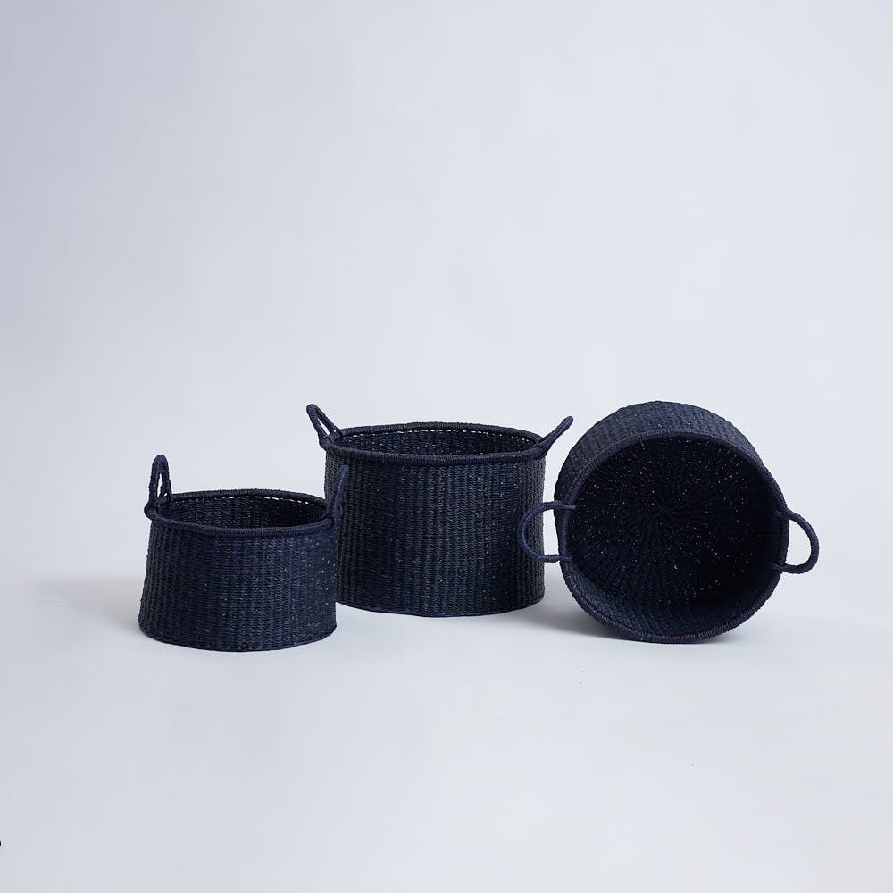 3-in-1 Nestled Basket Set - Indigo - Woven Worldwide