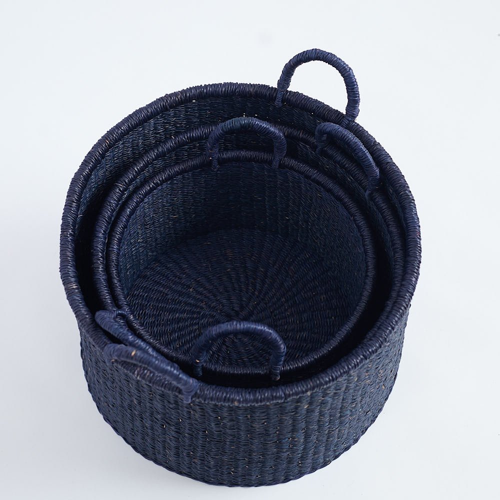 3-in-1 Nestled Basket Set - Indigo - Woven Worldwide