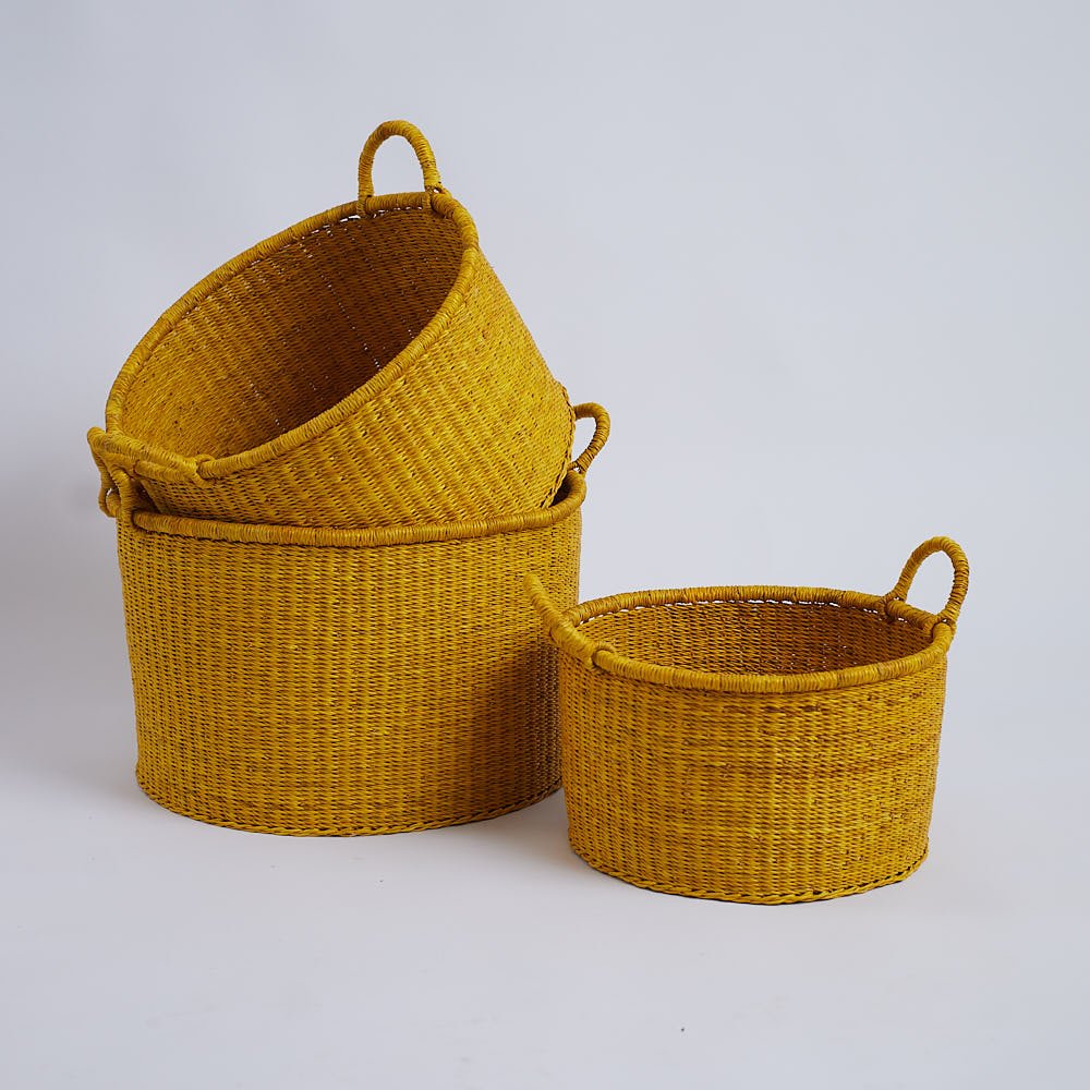 3-in-1 Nestled Basket Set -Yellow - Woven Worldwide