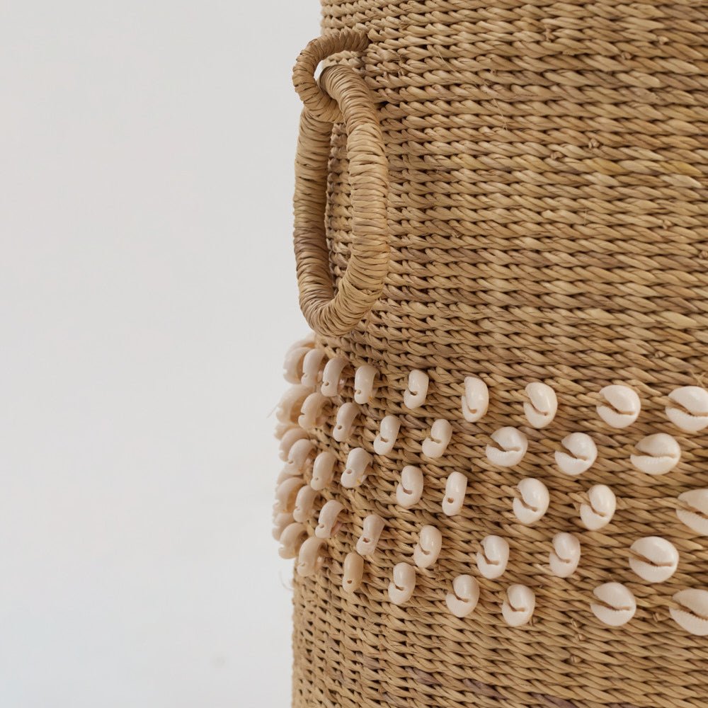 Bolga Cowrie Shell Laundry Basket - Woven Worldwide