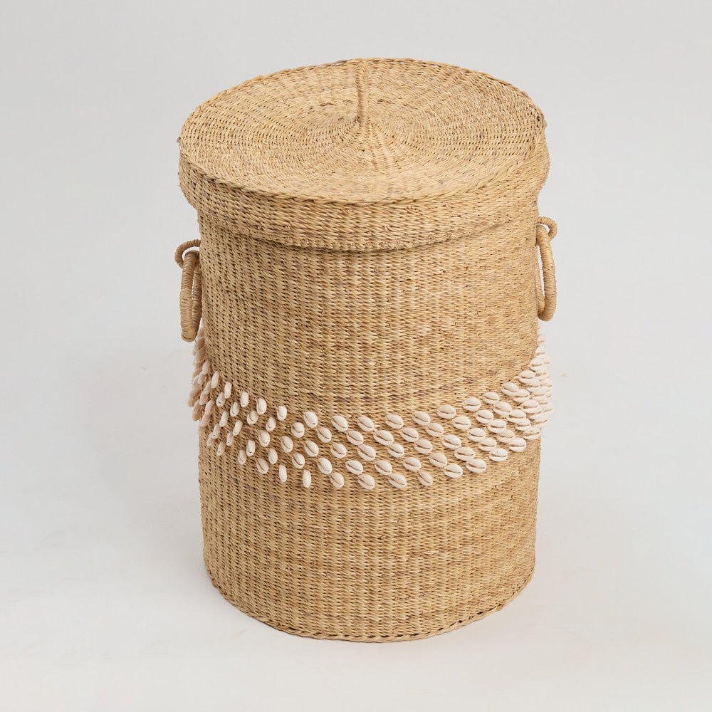 Bolga Cowrie Shell Laundry Basket - Woven Worldwide