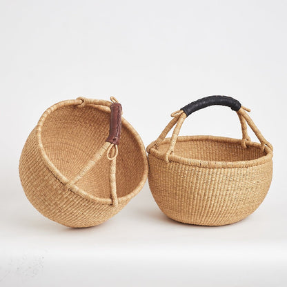 Bolga Picnic Basket with leather handles - Woven Worldwide