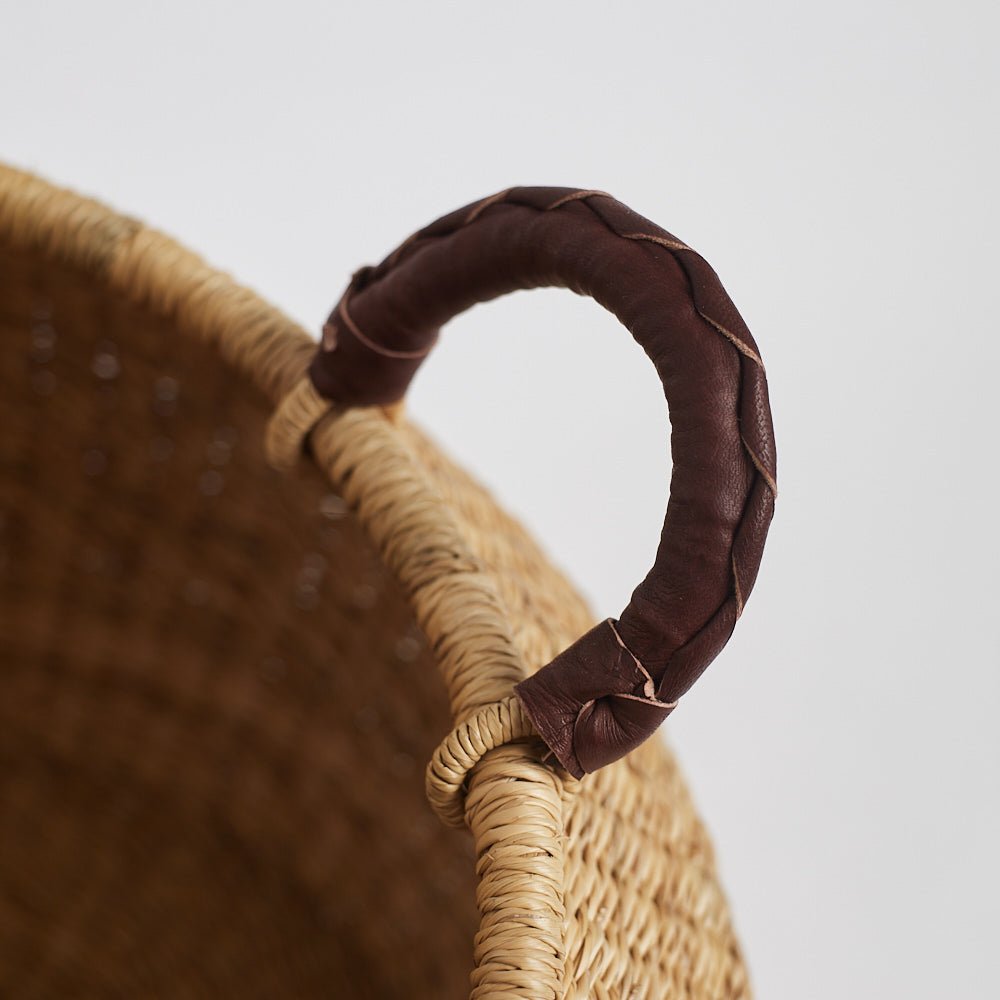 Bolga Pot Basket with leather handles - Woven Worldwide